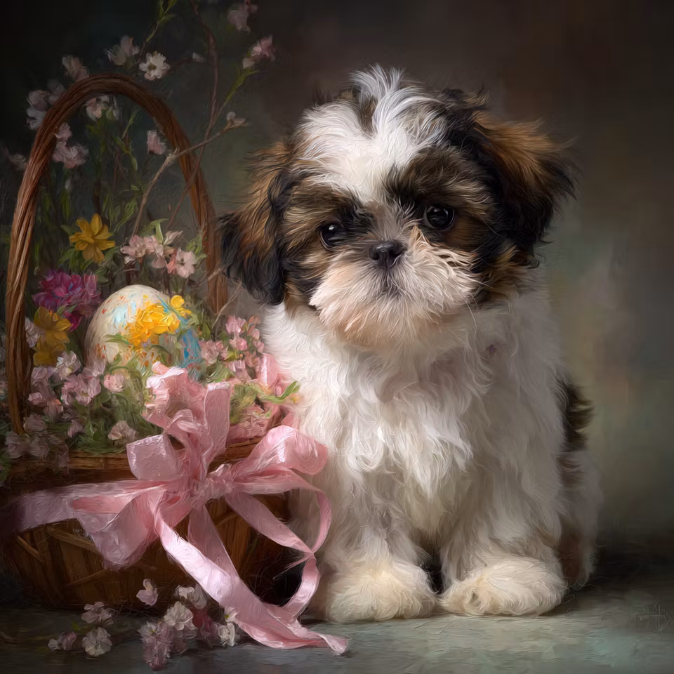 Diamond Painting - Påskvalpen med Rosett (Beställningsvara)
