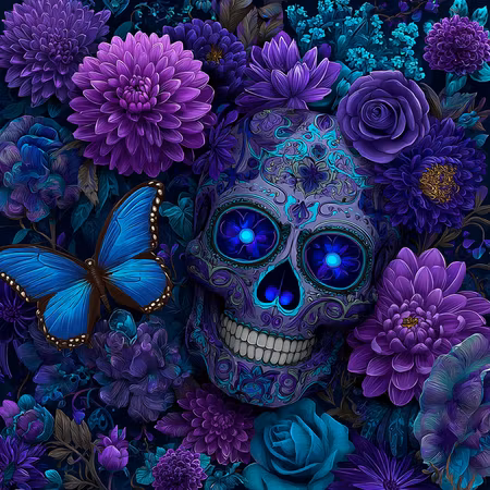 Diamond Painting - Neonblommornas Döskalle (Beställningsvara)