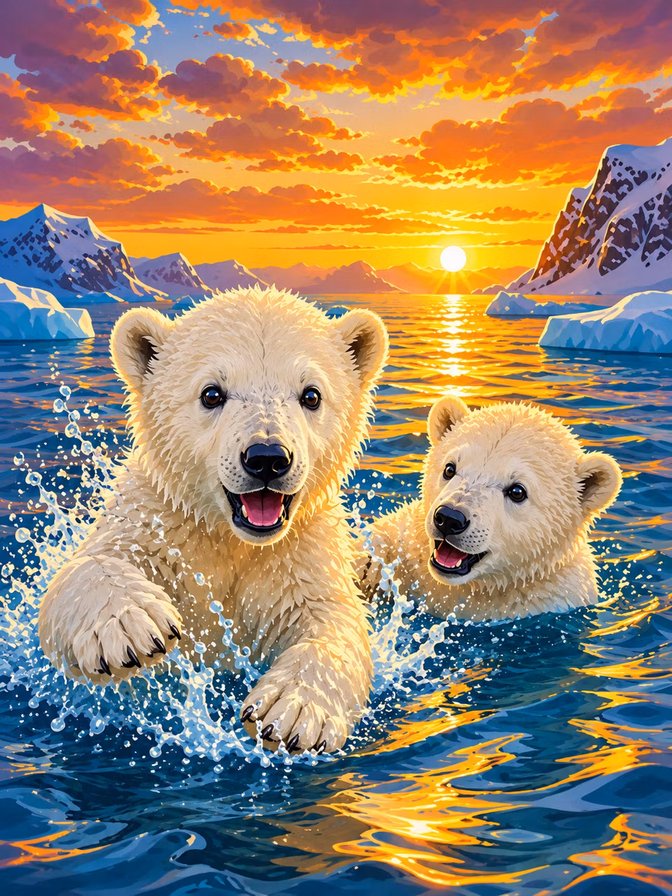 Diamond Painting - Isbjörnarnas gyllene lek (Beställningsvara)