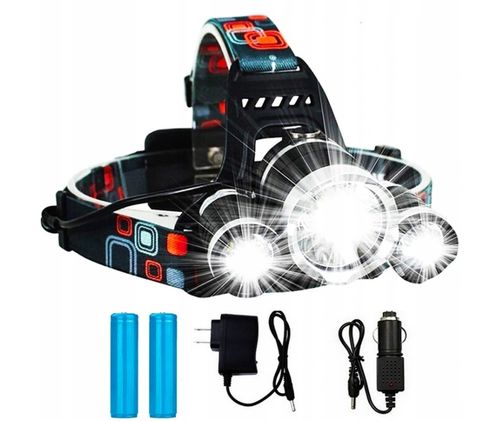 Kraftig LED hodelykt Headlamp 3 x Cree T6 (2000 lumens).