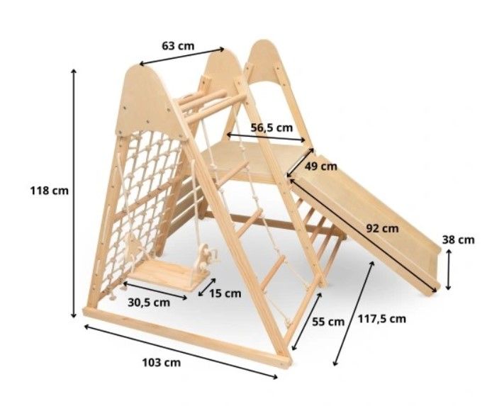 Klatrestativ - lekeplass 5i1 med sklie, ladder, huske. Montessori