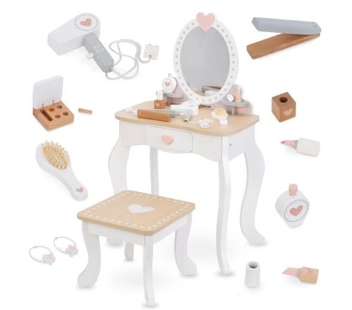 Montessori Sminkebord i tre med krakk og tilbehør