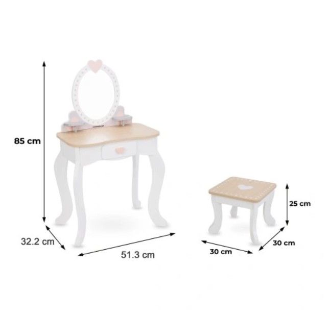 Montessori Sminkebord i tre med krakk og tilbehør