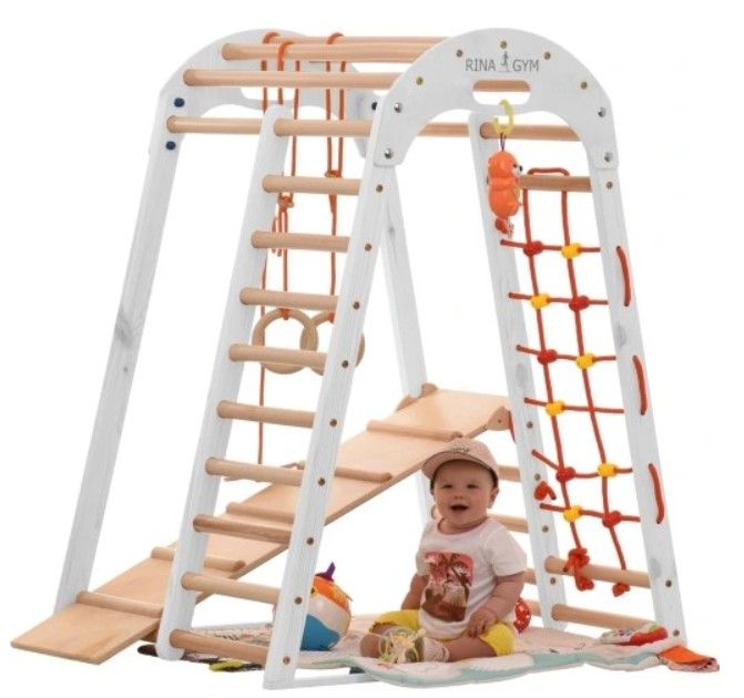 Klatrestativ - lekeplass for barn 125x100x80 cm 6in1 RINAGYM HVIT Montessori