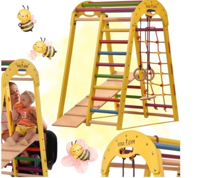 Klatrestativ - lekeplass for barn 125x100x80 cm 6in1 RINAGYM COLOR Montessori