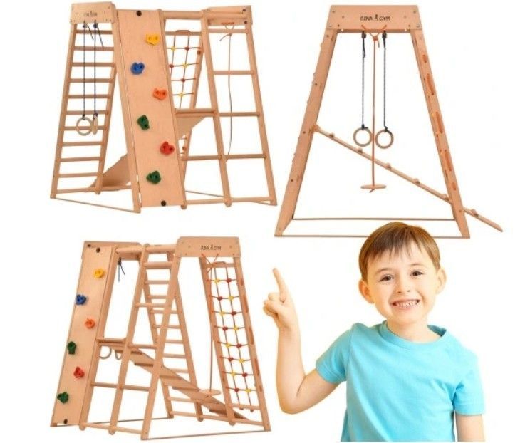 Klatrestativ - lekeplass 146x120x120 cm 7in1 RINAGYM Montessori