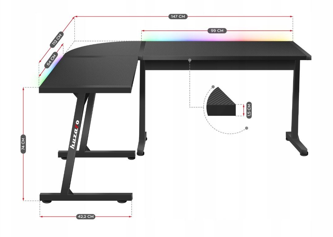 Gaming bord - Skrivebord Hjørnebord Huzaro Hero 6.0 RGB