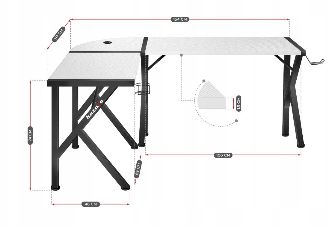 Gaming bord - Skrivebord Hjørnebord Huzaro Hero 6.3 Hvit