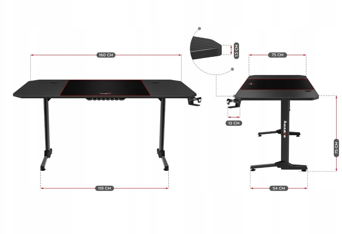 Gaming bord - Skrivebord Huzaro Hero 4.7 Black 160cm
