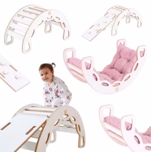Montessori Gynge Klatrevegg Sklie for Barn Pute 4-i-1