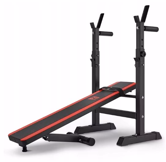 Rett treningsbenk, regulerbar, maks belastning 270 kg, med dip‑funksjon