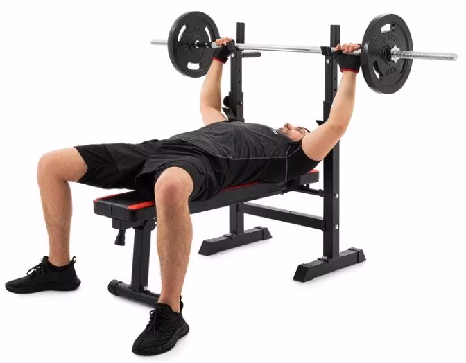 Rett treningsbenk, regulerbar, maks belastning 270 kg, med dip‑funksjon