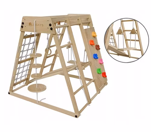Montessori Klatrestativ - lekeplass 7i1 med sklie, ladder, klatrevegg, huske