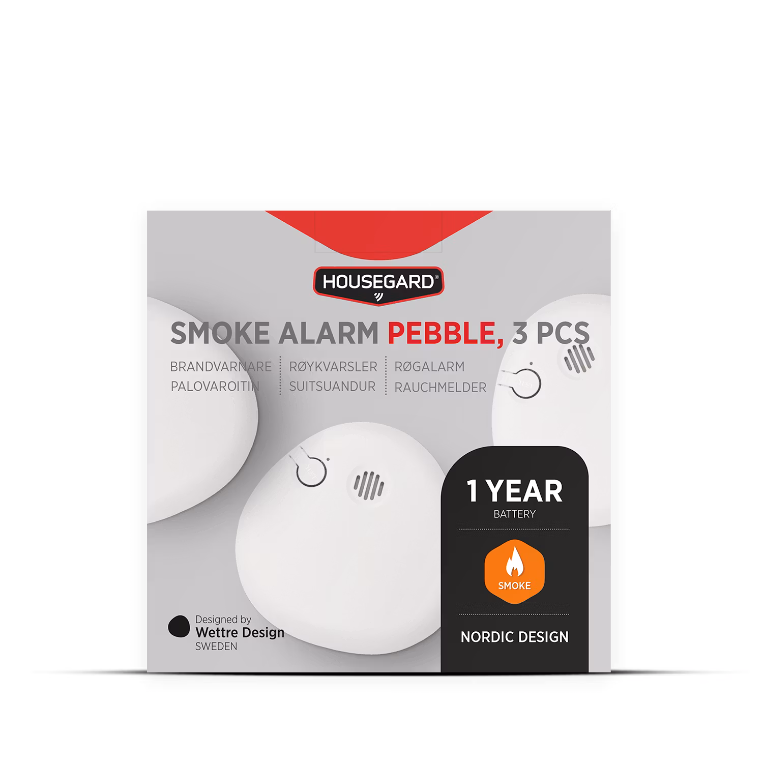 Housegard Pebble, brandvarnare inkl. batteri, 3-pack