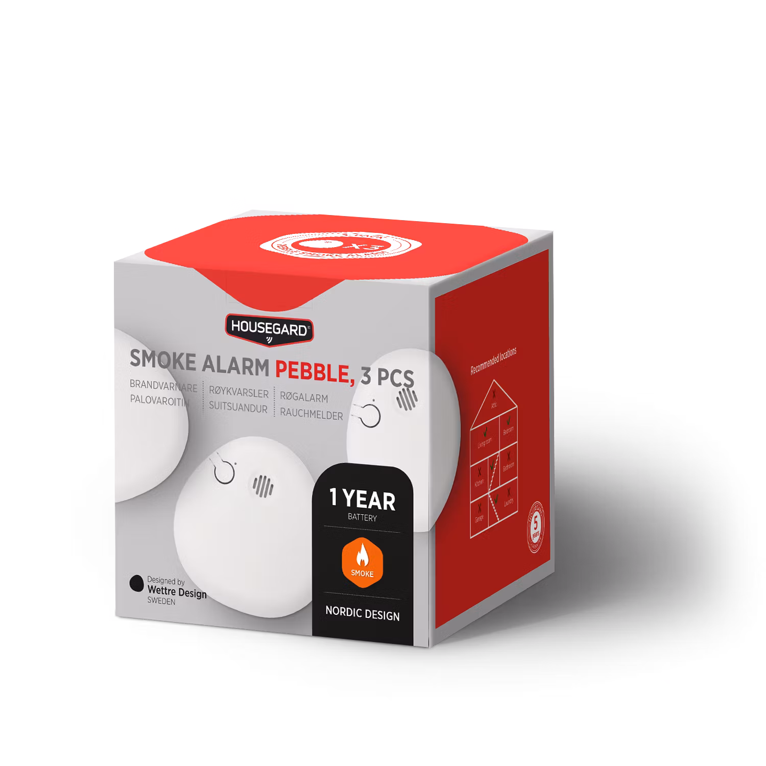 Housegard Pebble, brandvarnare inkl. batteri, 3-pack
