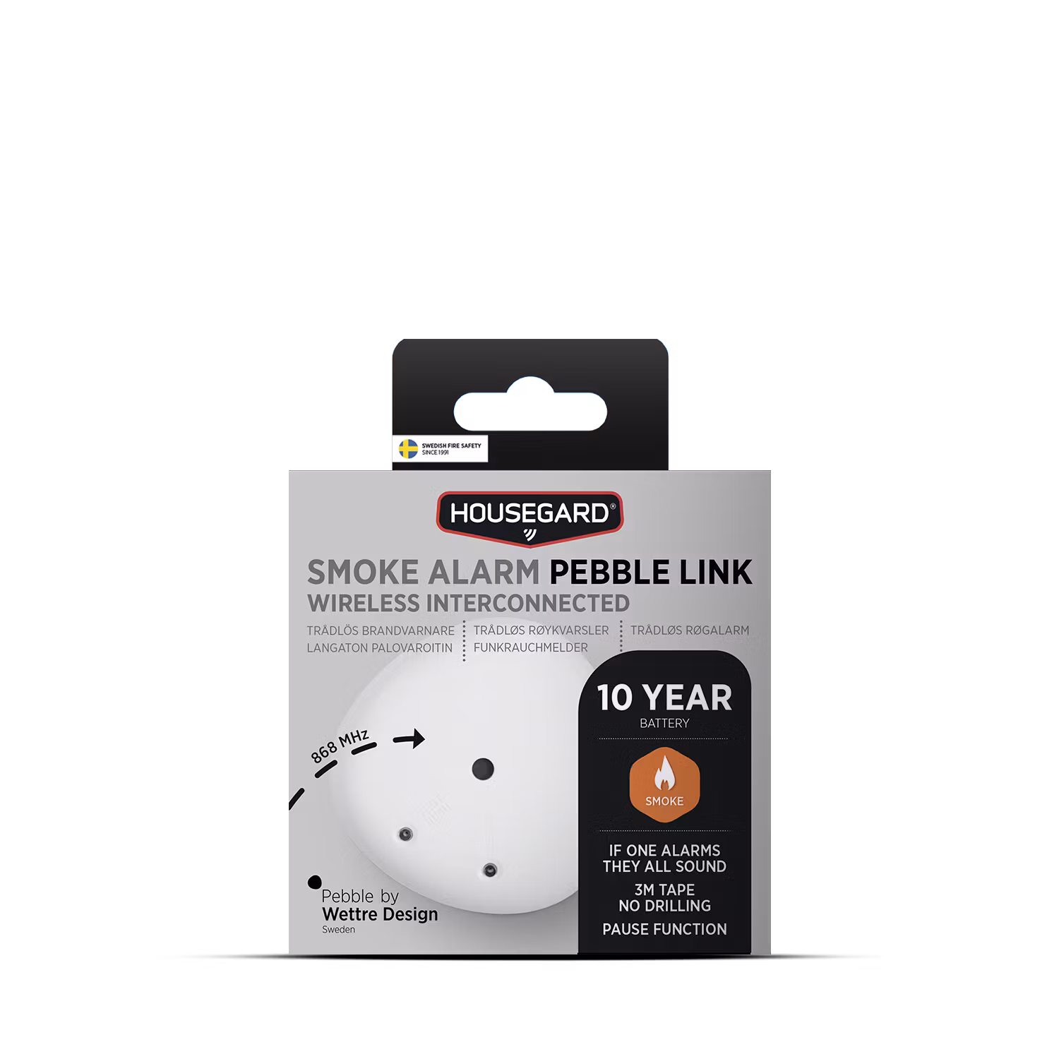 Housegard Pebble Link, trådlös brandvarnare med inbyggt 10-årsbatteri, 1-pack