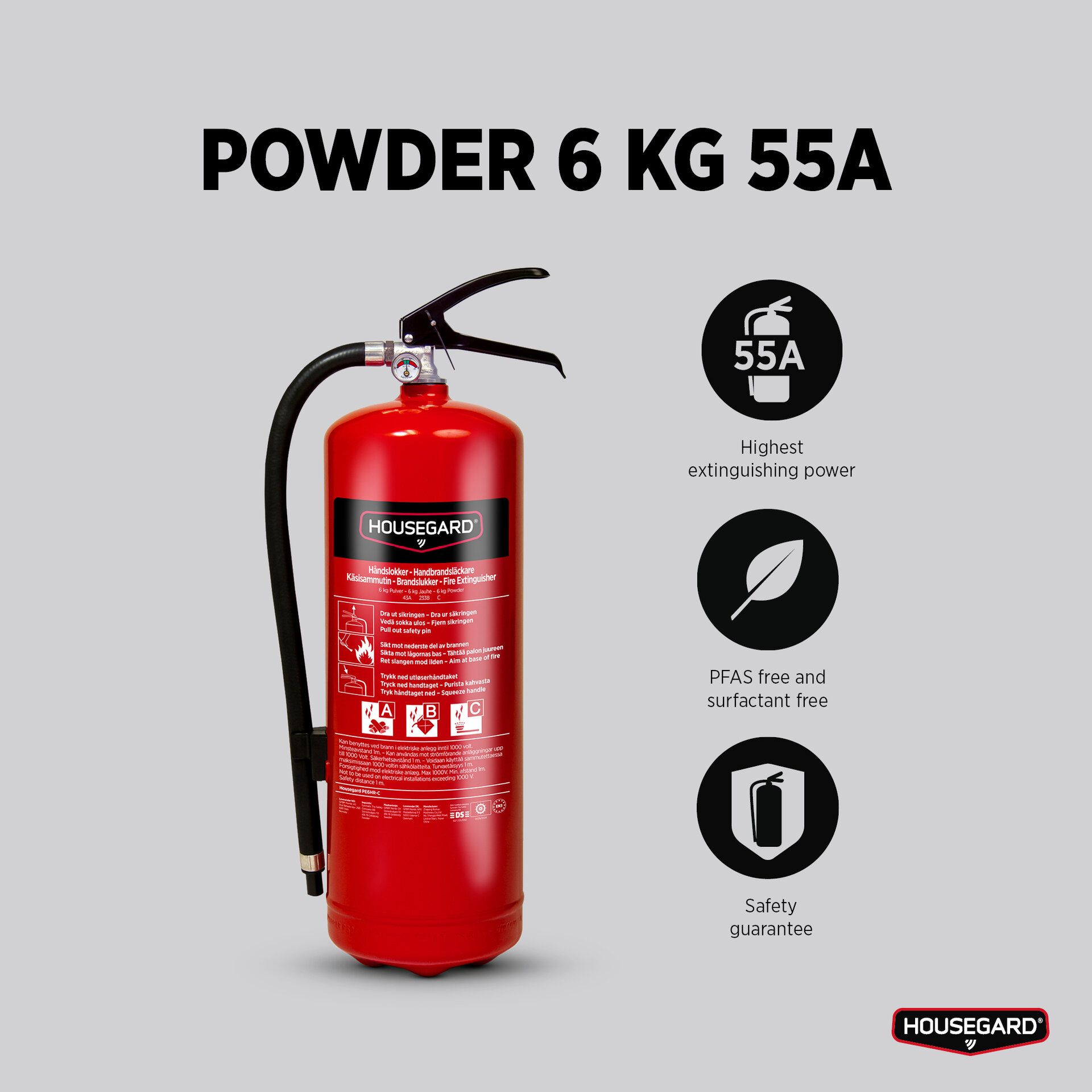 Housegard 6 kg pulversläckare, PE6HR-A 55A