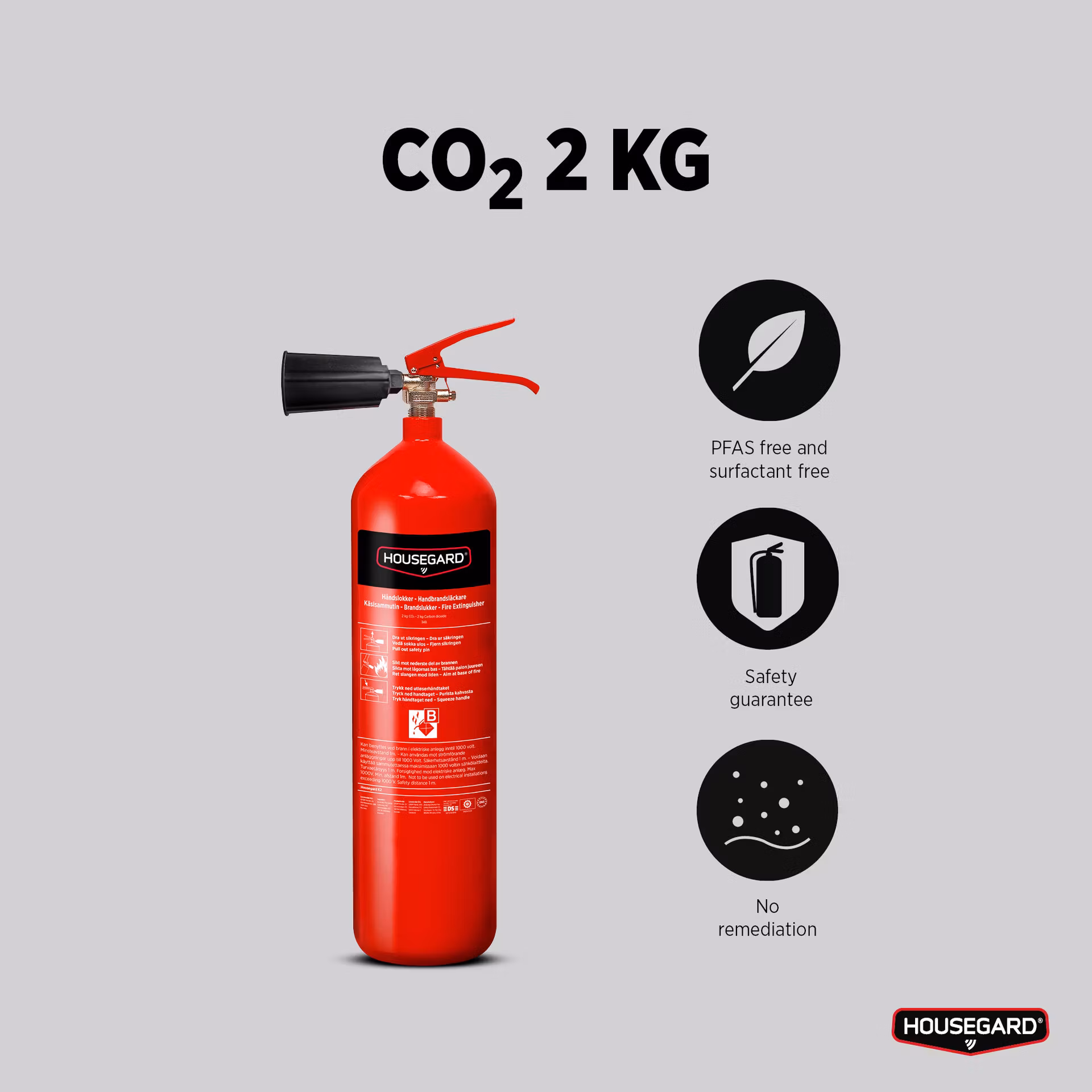 2-pack Housegard 2 kg koldioxidsläckare, röd, K2