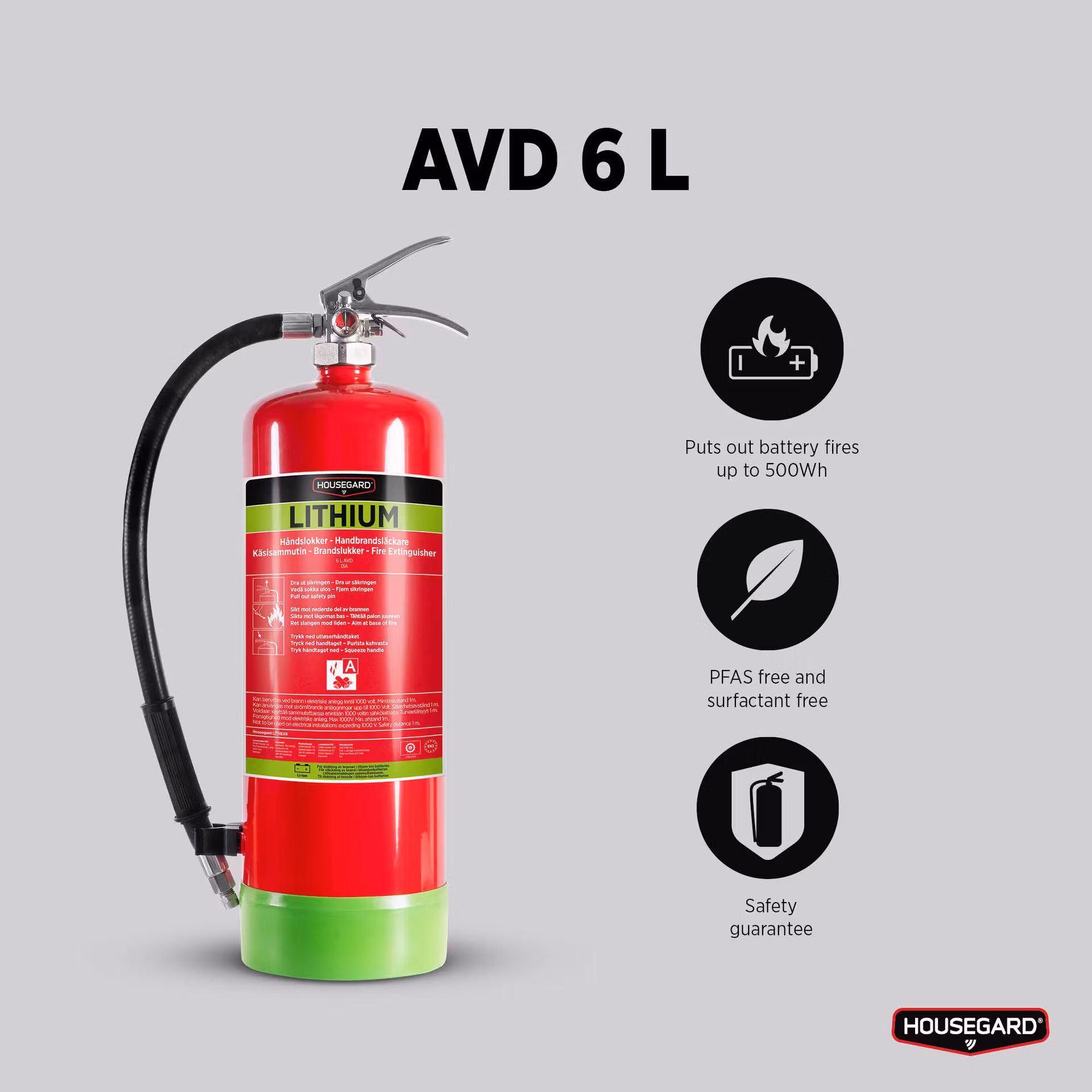 Housegard 6 liter AVD brandsläckare, röd, LITHEX6