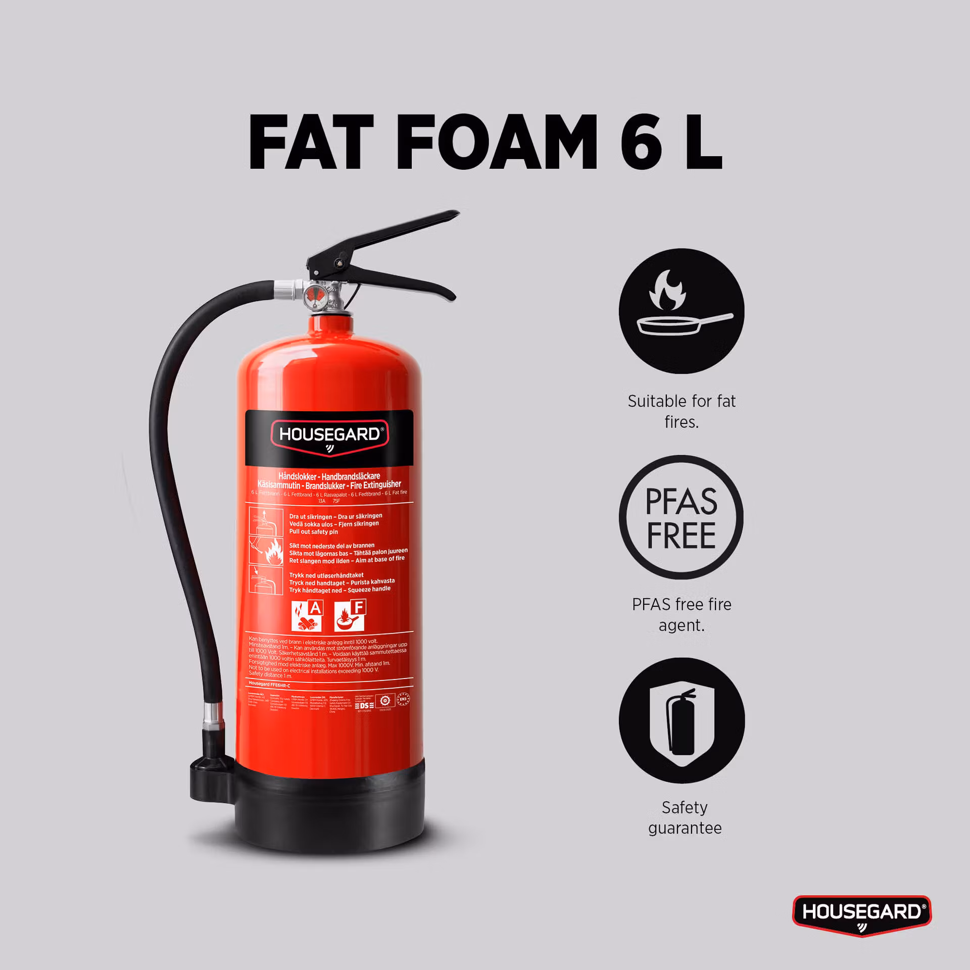 Housegard 6 L fettbrandsläckare PFAS fri, röd, FFE6HR-C