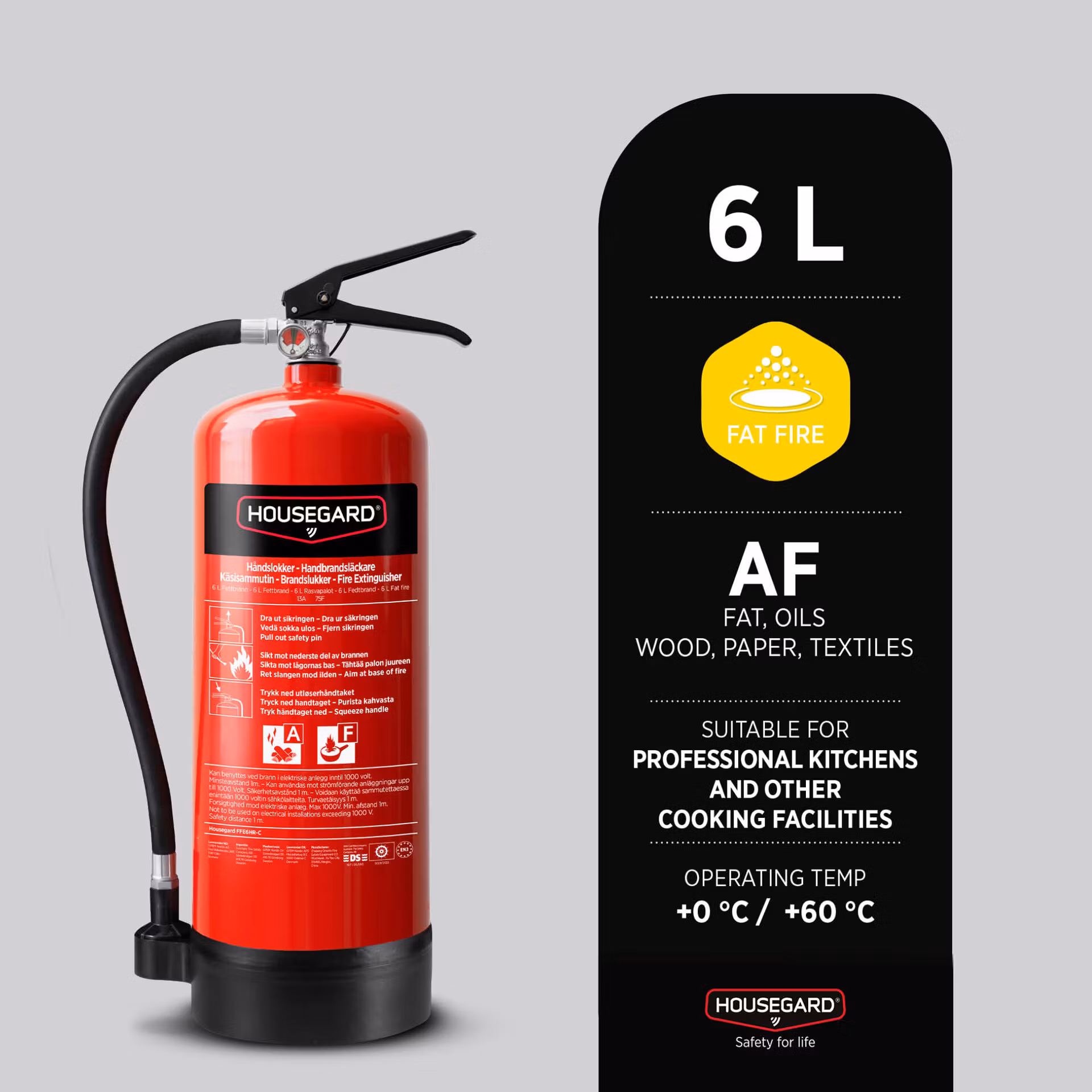 Housegard 6 L fettbrandsläckare PFAS fri, röd, FFE6HR-C