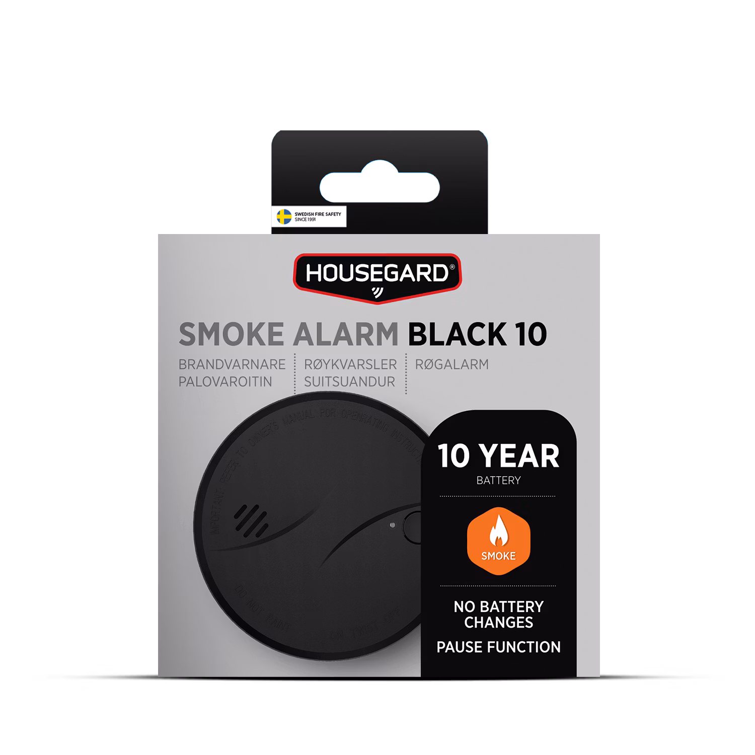 Housegard Black 10, brandvarnare med inbyggt 10-årsbatteri