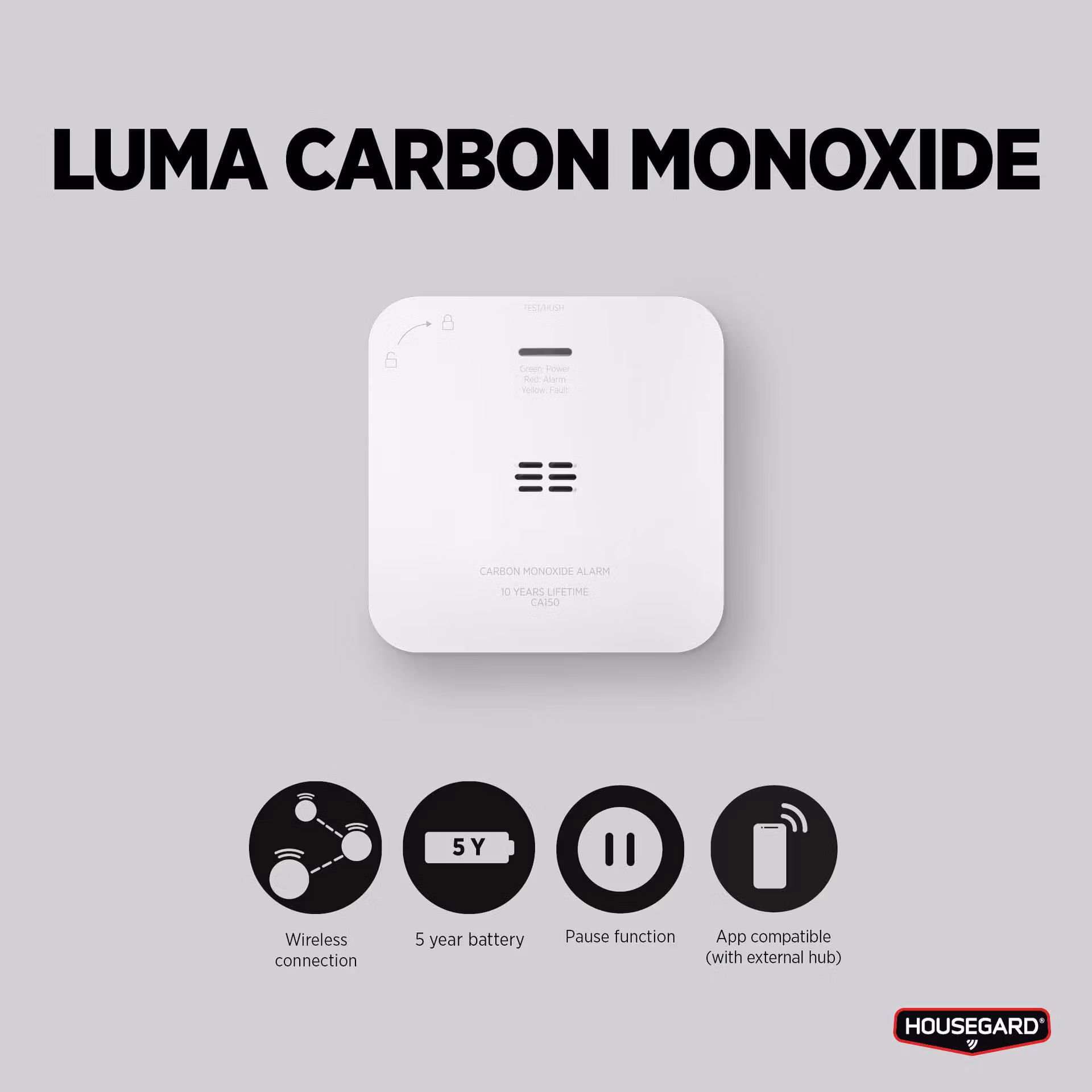 Housegard Luma, trådlöst kolmonoxidlarm inkl. 5-årsbatteri