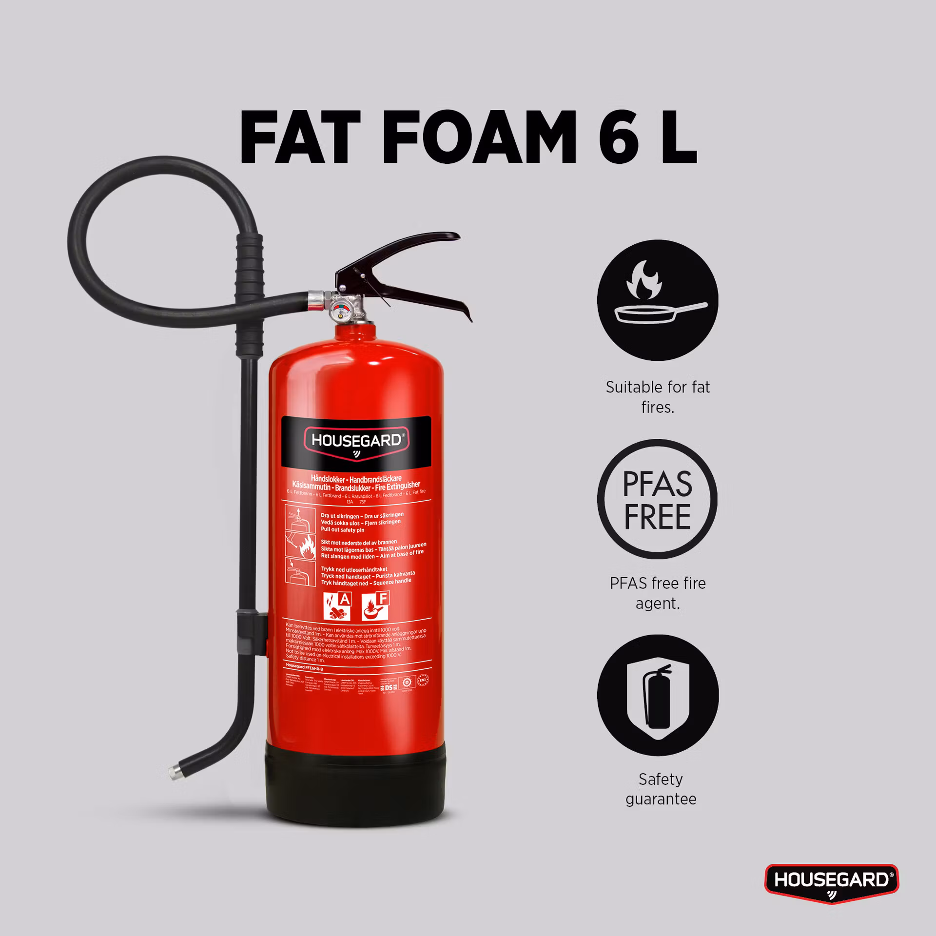 Housegard 6 L fettbrandsläckare PFAS fri, röd, FFE6HR-B