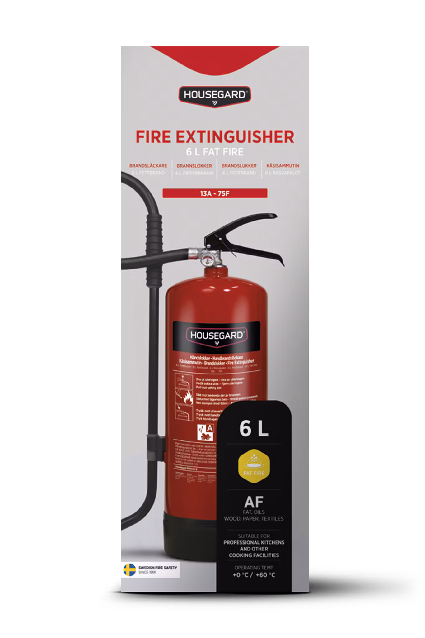 Housegard 6 L fettbrandsläckare PFAS fri, röd, FFE6HR-B