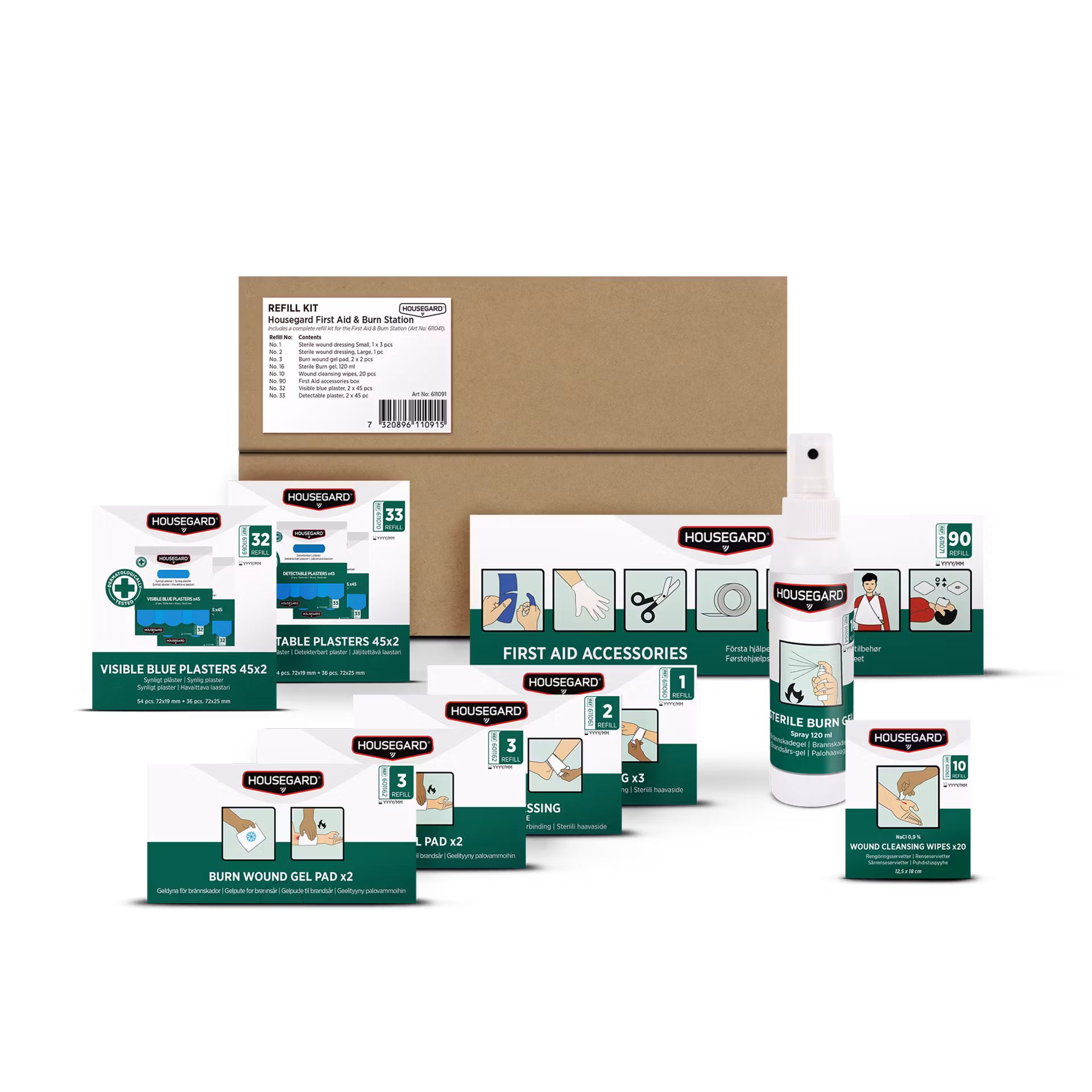 Housegard Refillpaket till Första hjälpen- & brännskadestation