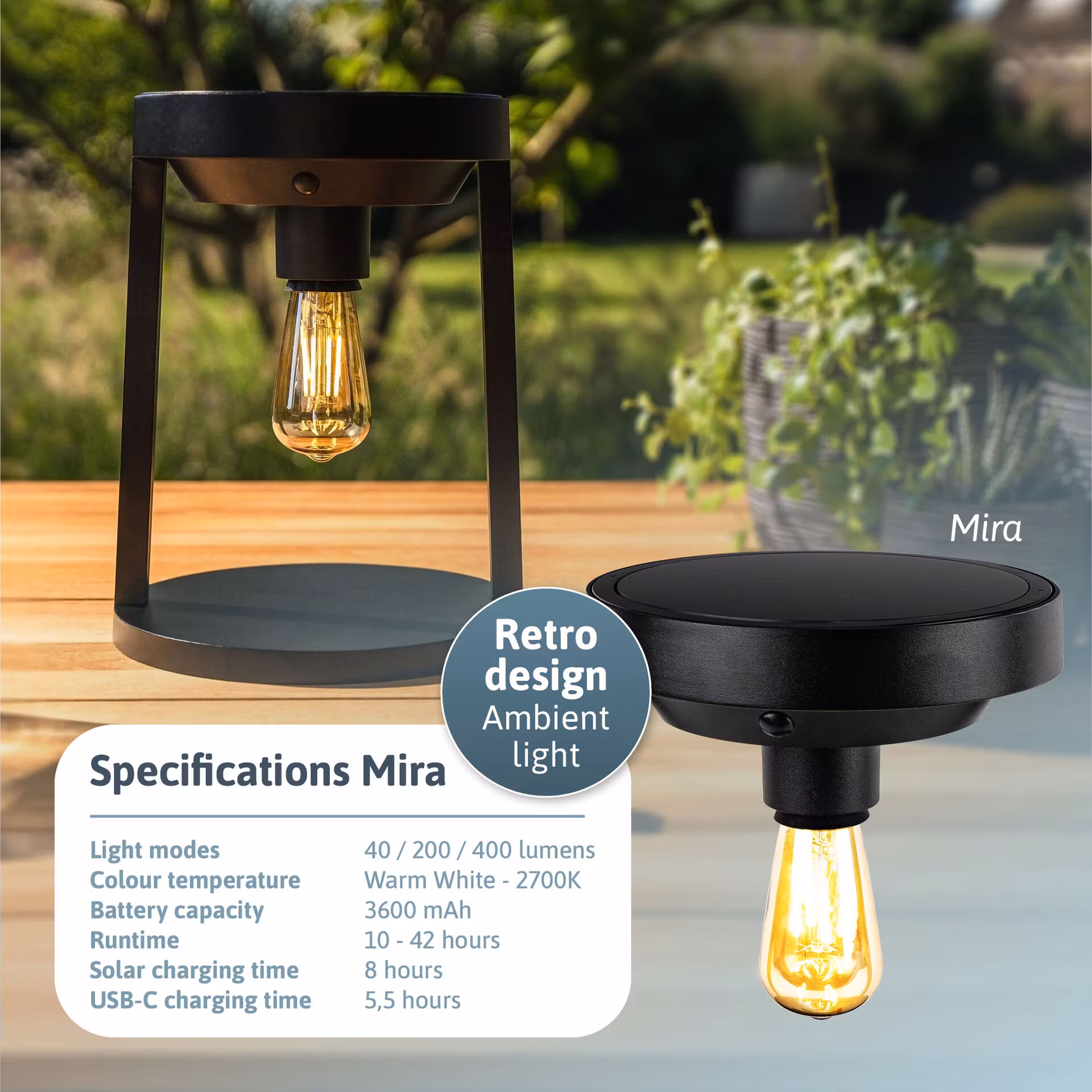 Brendz Solcellsdriven och USB-uppladdningsbar modulär lampa – Mira & Ara
