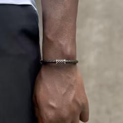 Silver/Läderarmband | Oxiderad silverhylsa