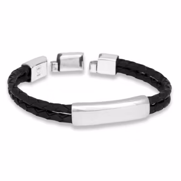 Silver/läderarmband | Dubbel flätat | 8 mm
