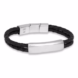 Silver/läderarmband | Dubbel flätat | 8 mm