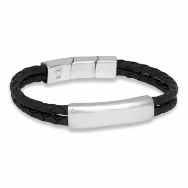 Silver/läderarmband | Dubbel flätat | 8 mm