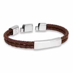 Silver/läderarmband | Dubbel Flätat | 8 mm