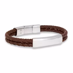Silver/läderarmband | Dubbel Flätat | 8 mm
