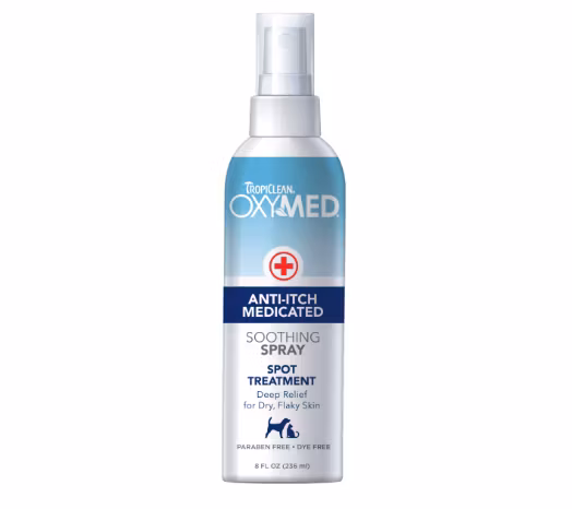Framsidan av Tropiclean Oxy-Med Anti Itch Spray.