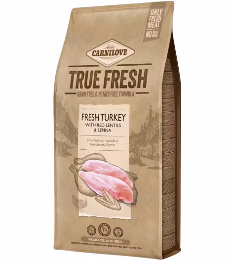 Framsidan av förpackningen för Carnilove True Fresh Turkey Adult - 11,4 kg.