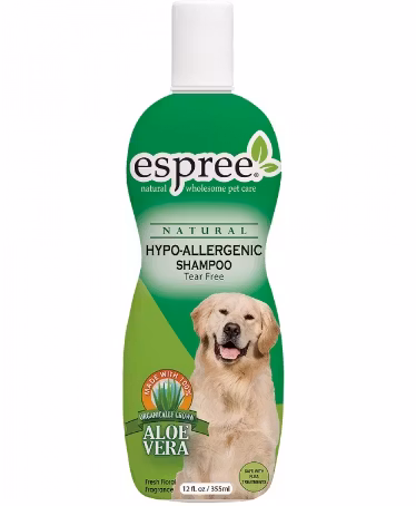 Framsidan av förpackningen för Espree Dog Hypo Allergenic Shampoo - 355 ml.