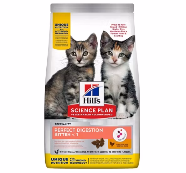 Framsidan av Hills Science Plan Kitten Perfect Digestion Chicken & Brown Rice.