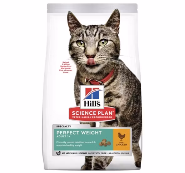 Framsidan av Hills Science Plan Feline Adult Perfect Weight Chicken.