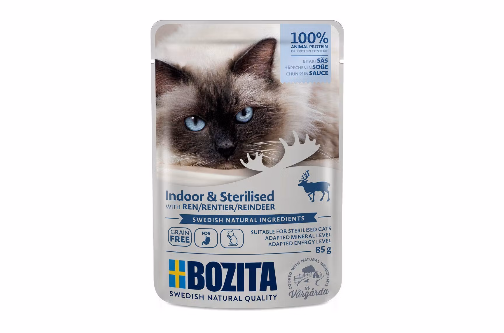 Framsidan av Bozita Indoor & Sterilised Ren i Sås.