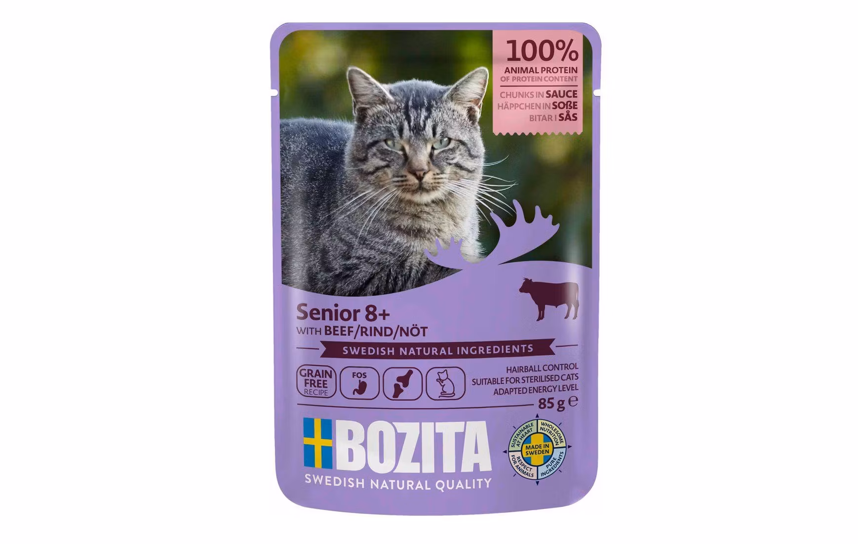 Framsidan av Bozita Senior 8+ Nötkött i Sås.