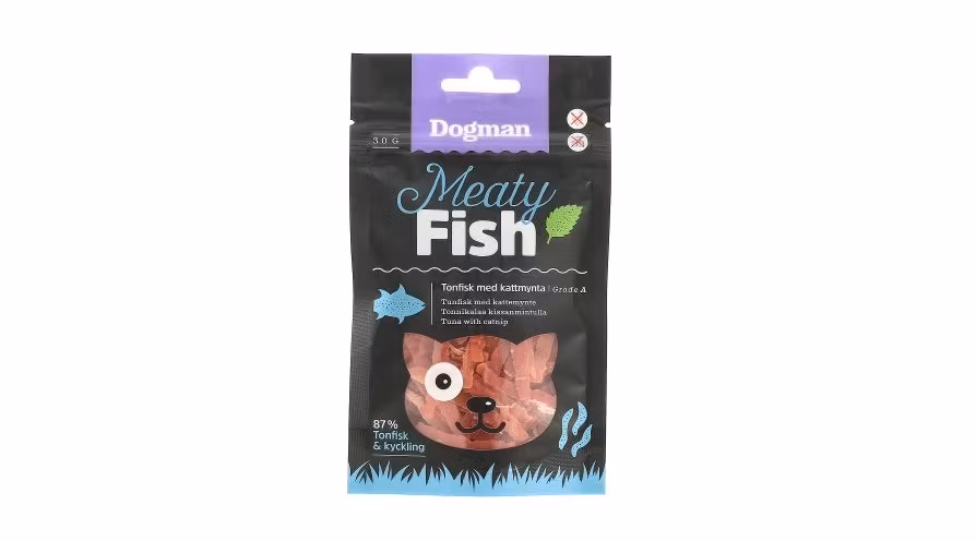 Framsidan av Dogman Tonfisk med kattmynta.