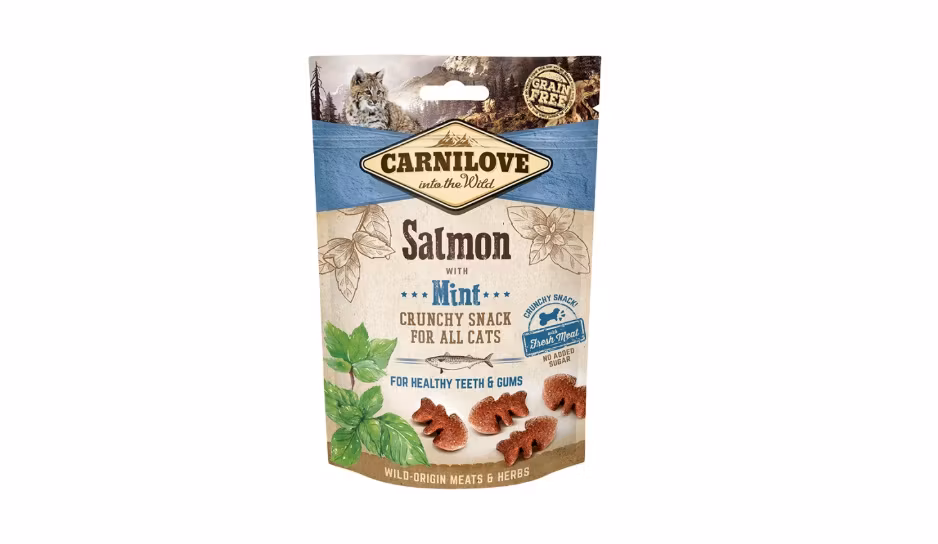 Framsidan av Carnilove Cat Crunchy Snack Salmon with Mint.