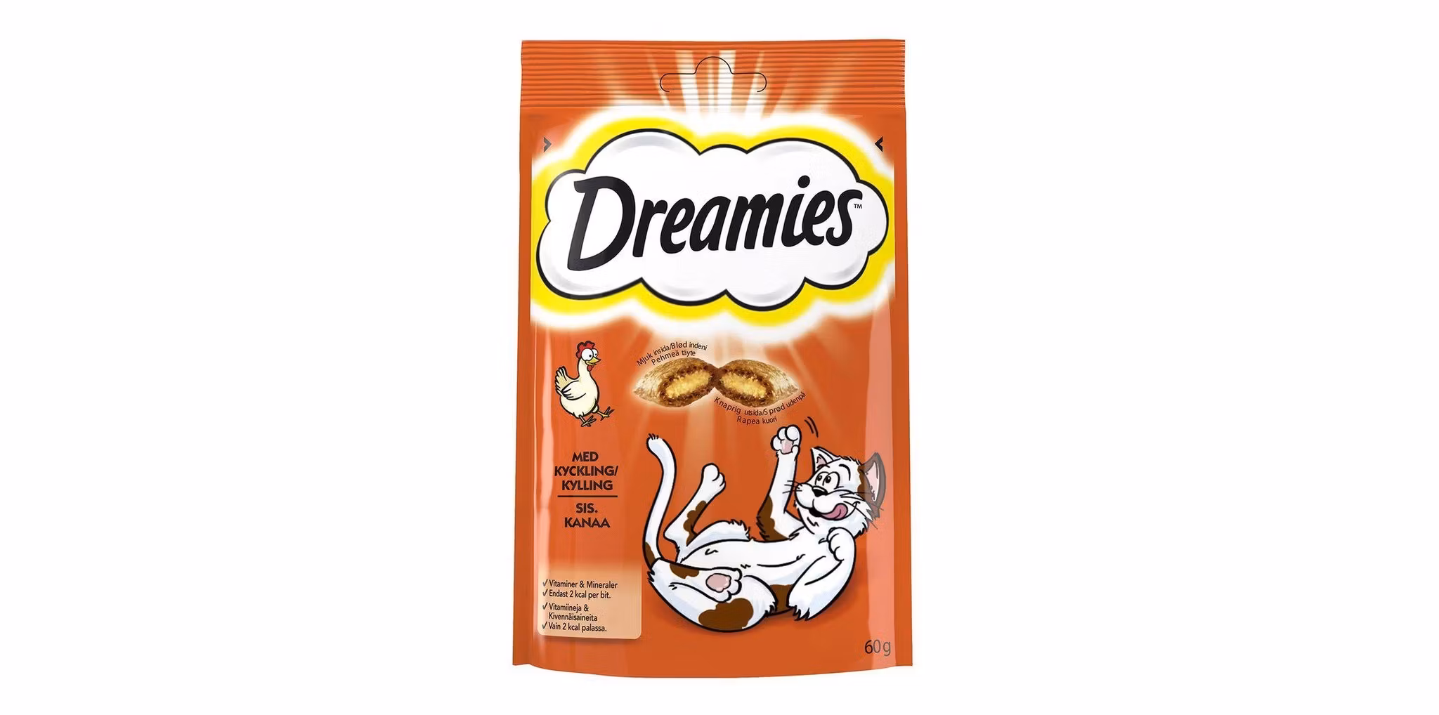 Framsidan av Dreamies kyckling.