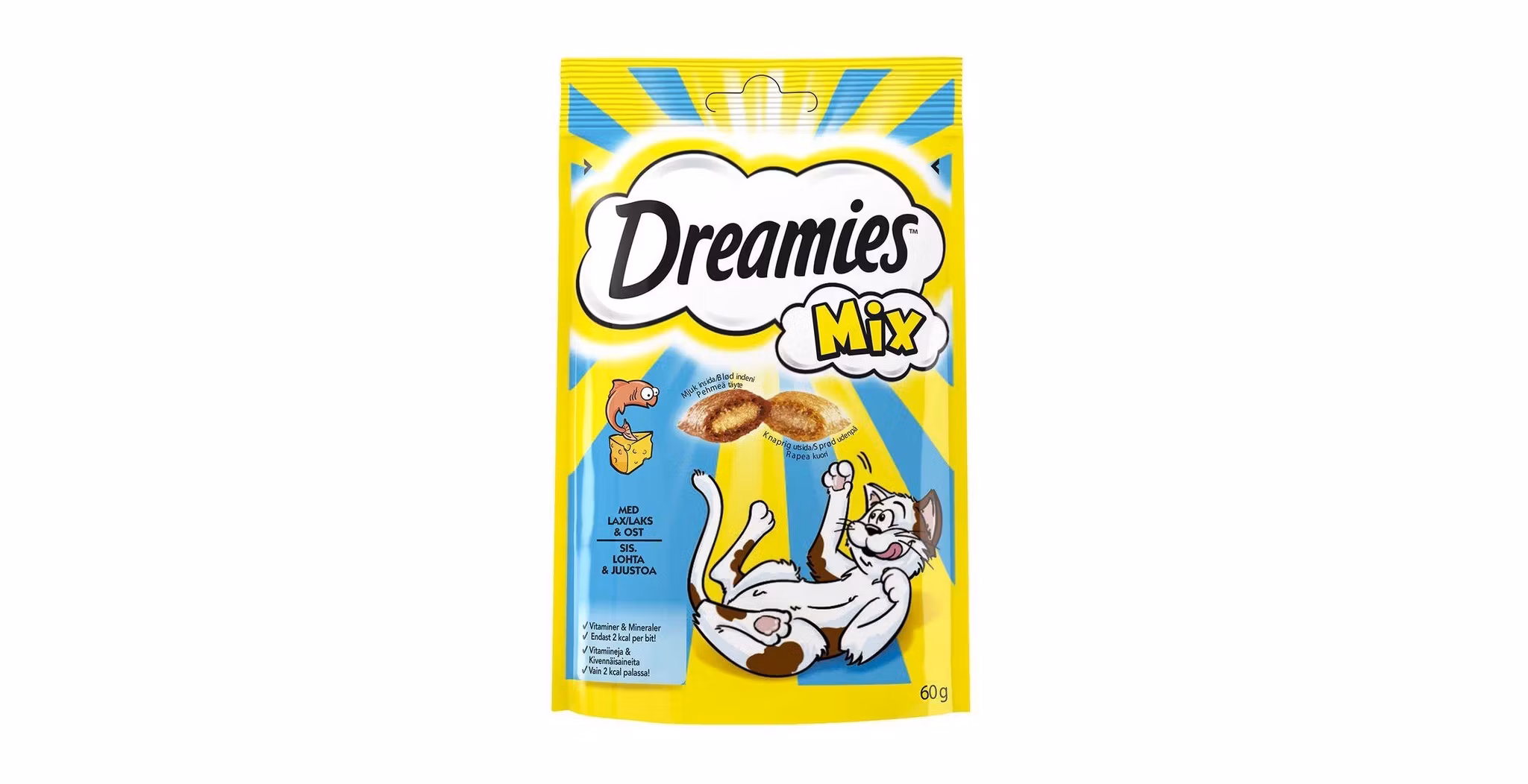 Framsidan av Dreamies Mix Lax & Ost.