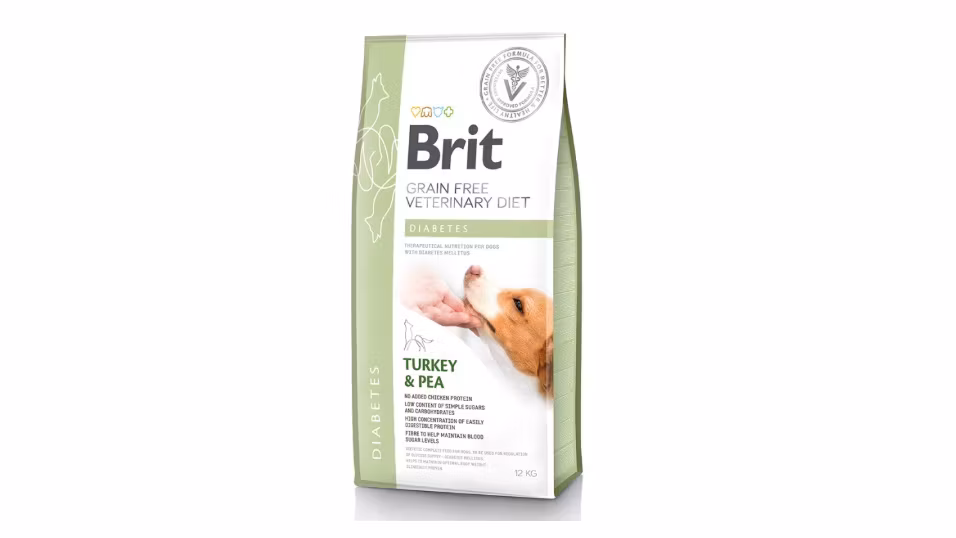 Framsidan av Brit Veterinary Diet Dog Diabetes Grain Free Turkey & Pee.