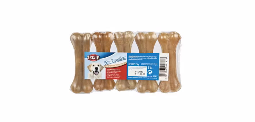 Förpackningen med Trixies 8 cm stora tuggben.